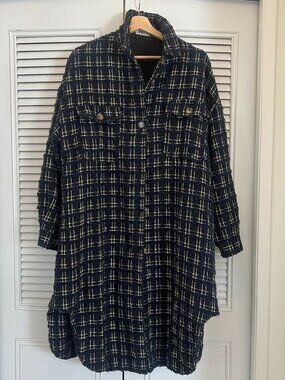 Priv navy + gold tweed shacket (M)